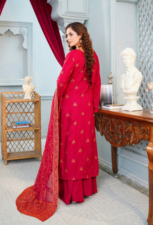 Bareeze Embroidered Slub Karandi Suit