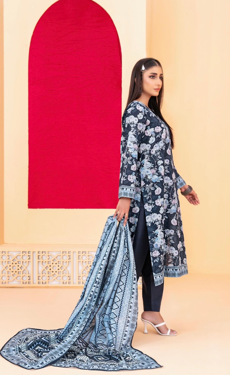 Printed Slub Suit 3pc