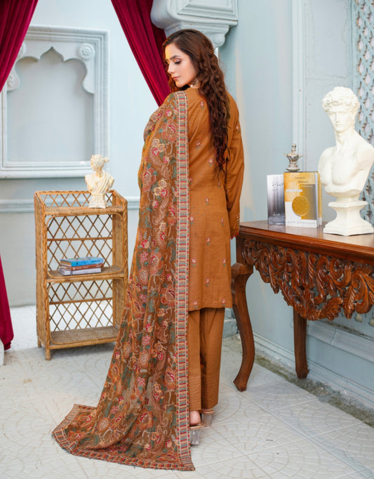 Bareeze Embroidered Slub karandi Suit