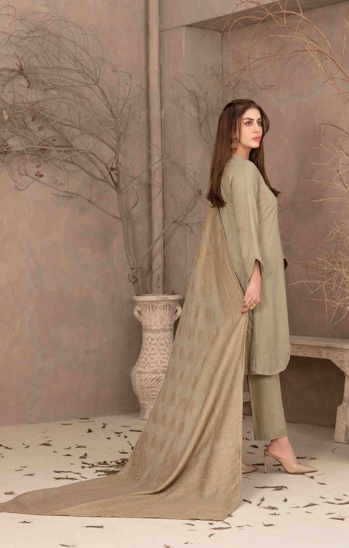 Katrai Peach Leather Suit 3pc