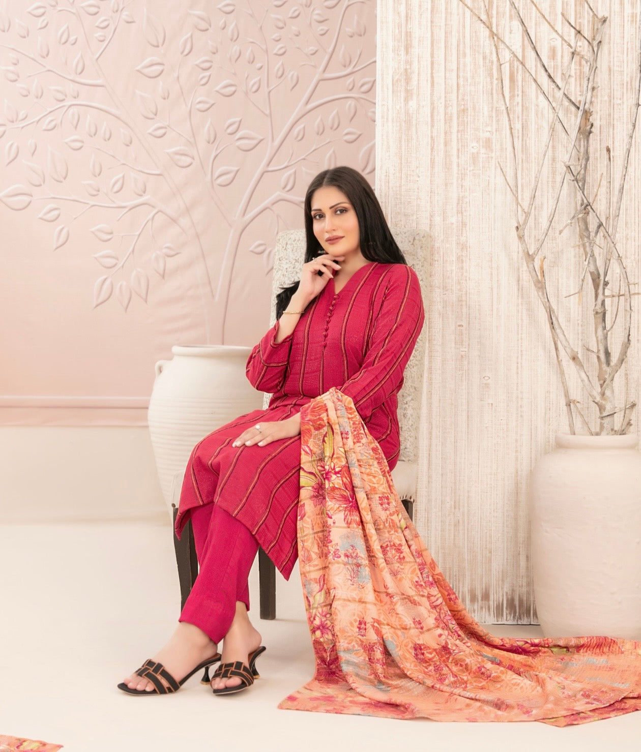 Tarkashi Peach Leather Suit 3pc