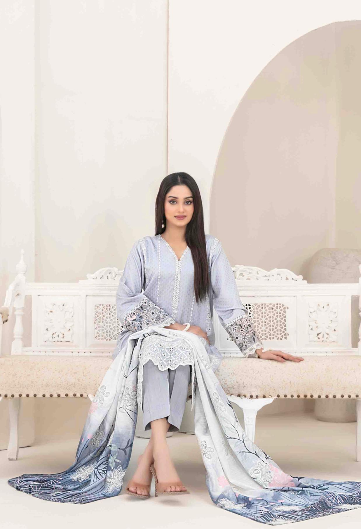 Luxury Embroidered Viscose Suit 3pc