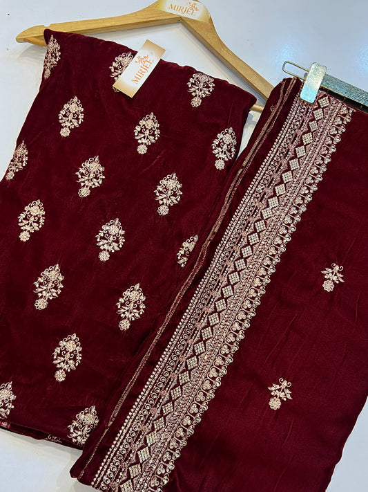 Premium Embroidered Velvet Suit 3pc