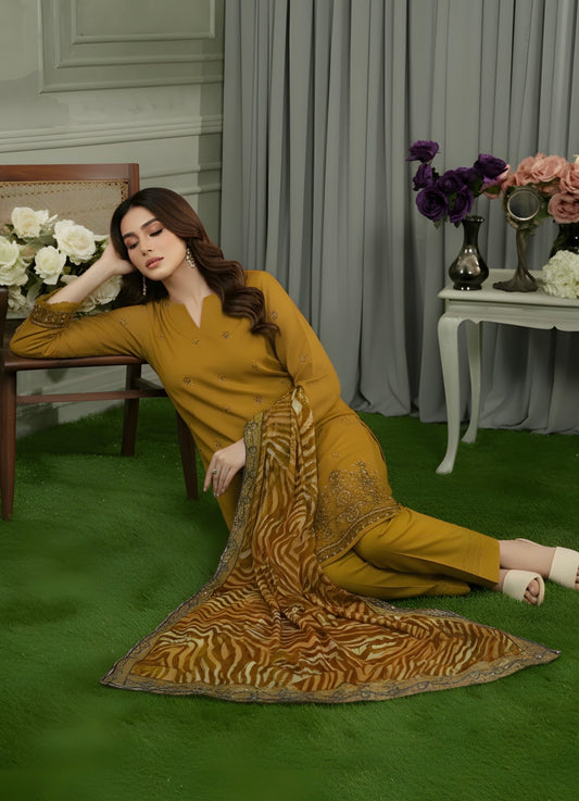 Embroidered Dhanak Palachi Suit 3pc