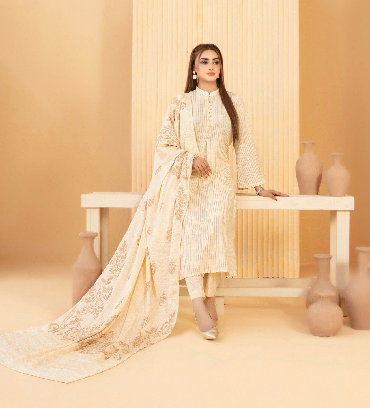 Festive Peach Leather Suit 3pc