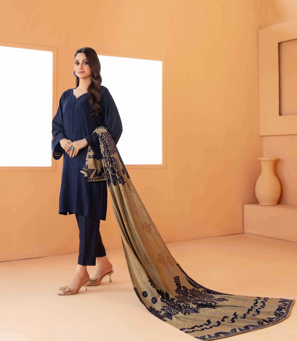 Festive Peach Leather Suit 3pc