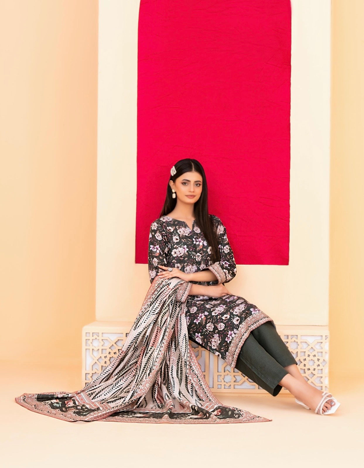 Printed Slub Suit 3pc