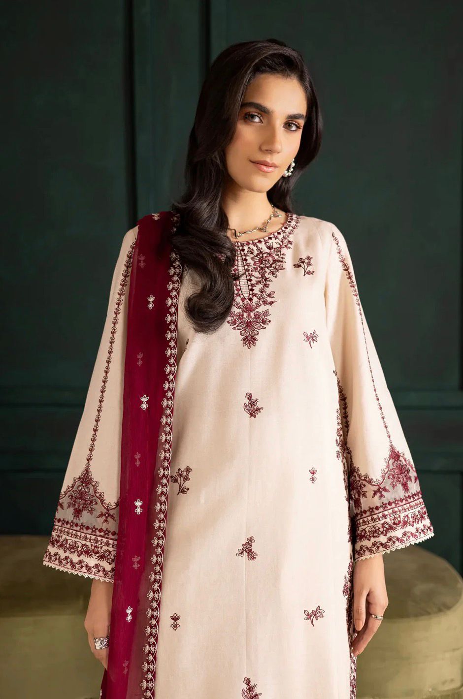 Luxury Embroidered Long Length Style 3pc Suit