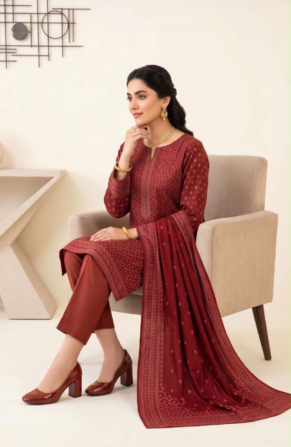 Printed Wool 3pc Suit