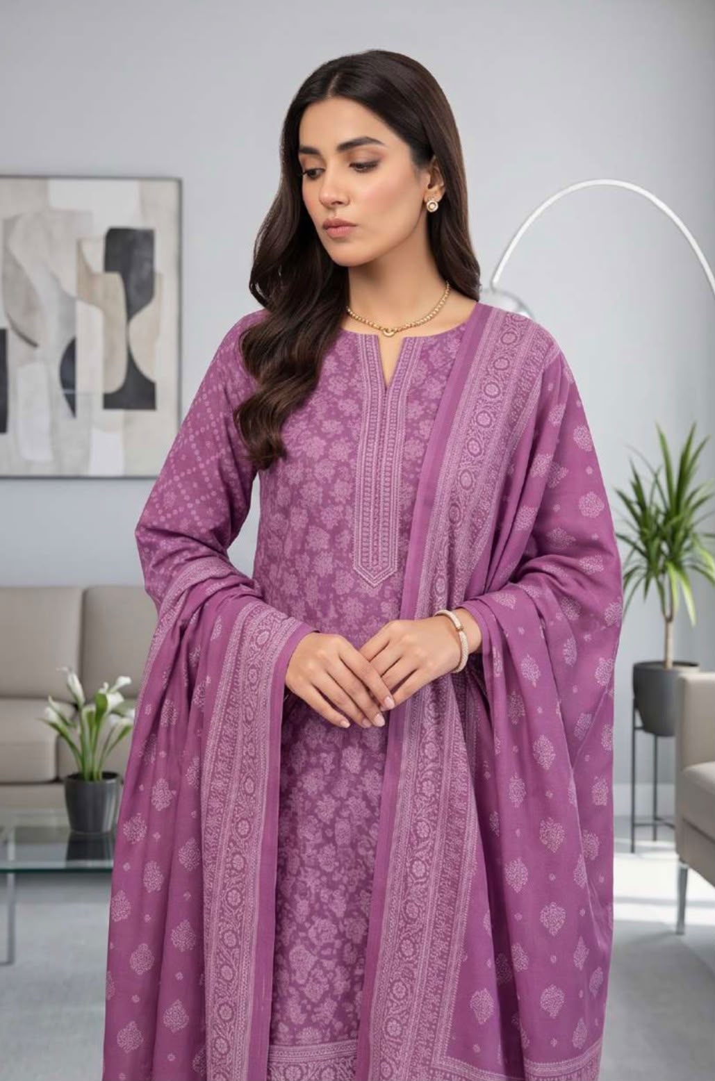 Printed Wool 3pc Suit