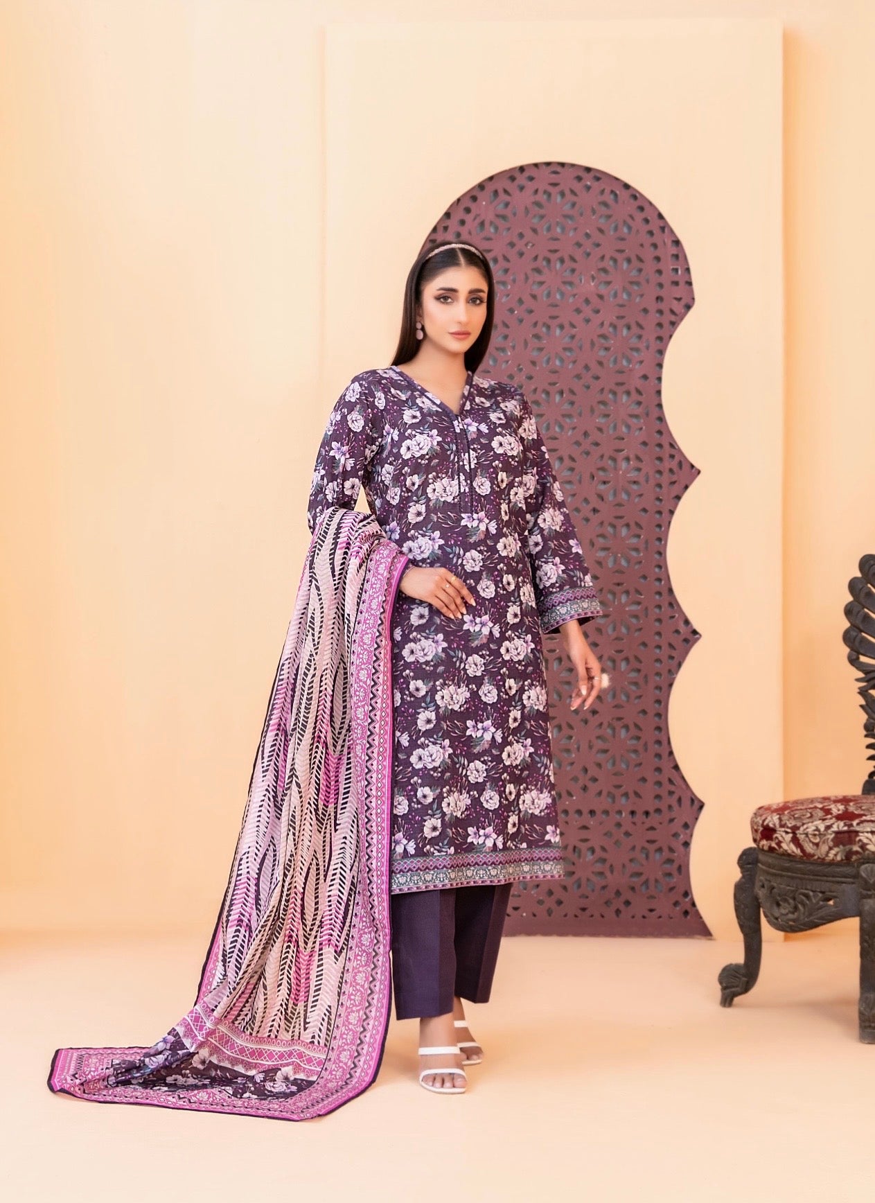 Printed Slub Suit 3pc