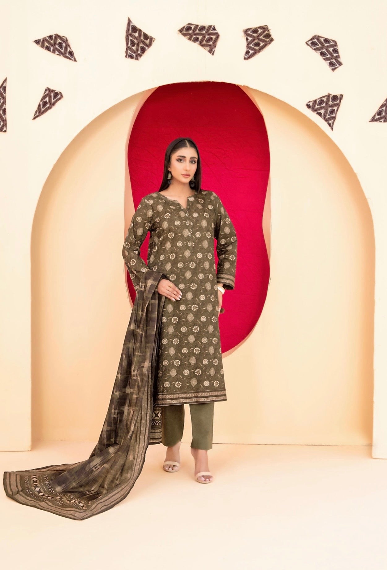 Printed Slub Suit 3pc