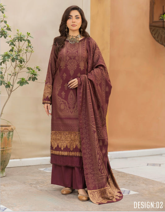 Premium Peach Leather Printed Suit 3pc