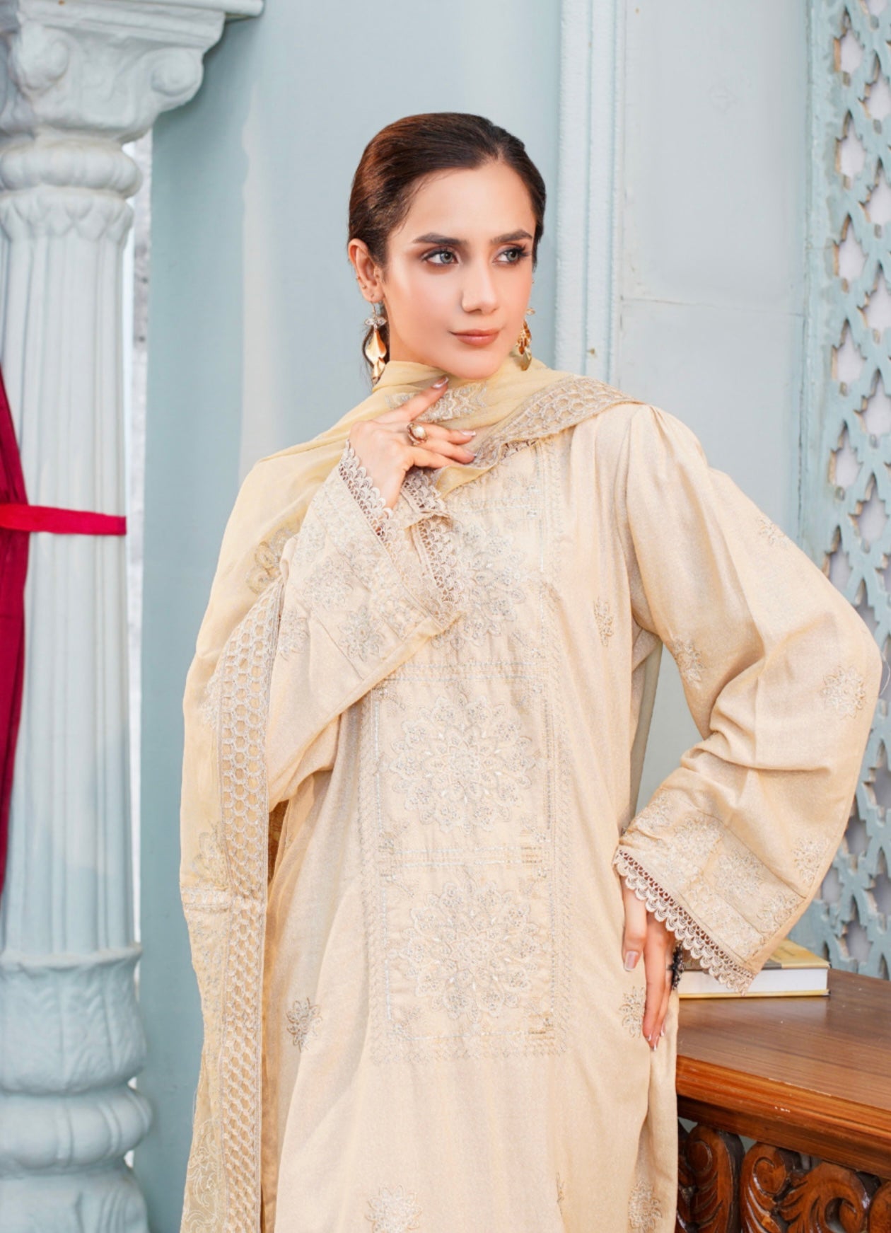 Bareeze Embroidered Slub Karandi Suit