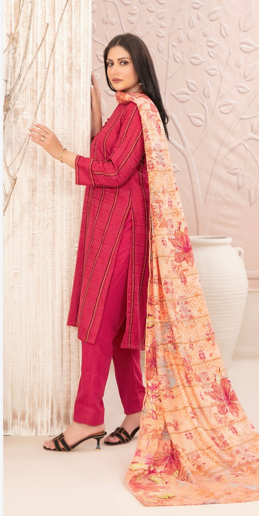 Tarkashi Peach Leather Suit 3pc