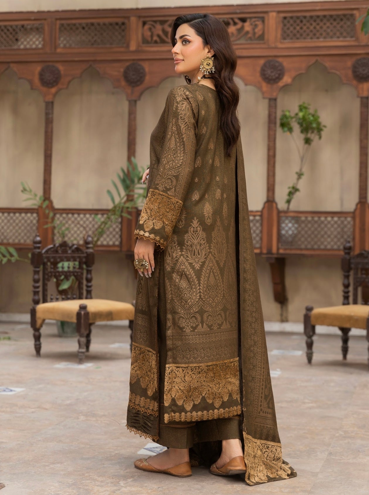 Premium Peach Leather Printed Suit 3pc
