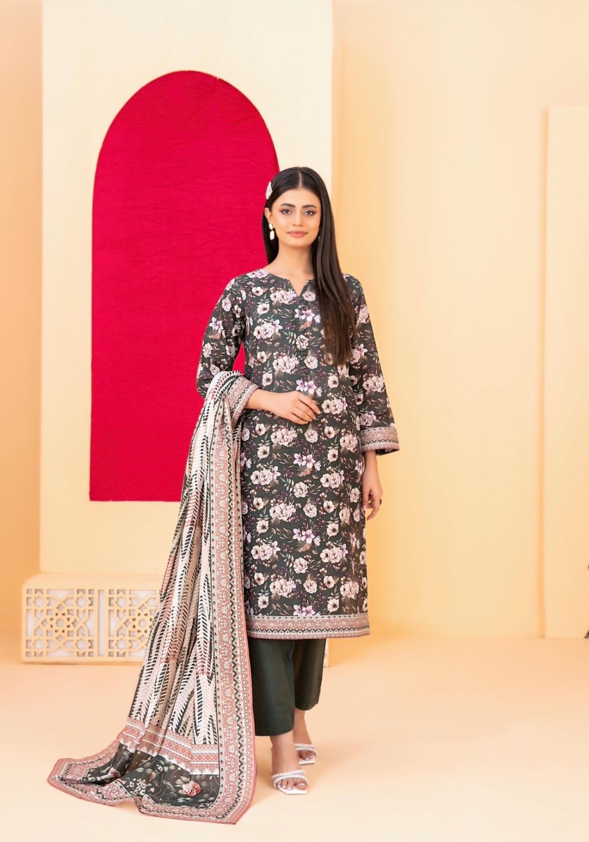 Printed Slub Suit 3pc