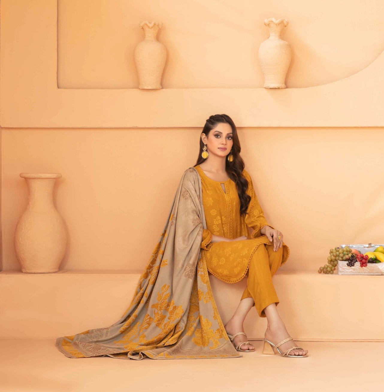 Festive Peach Leather Suit 3pc