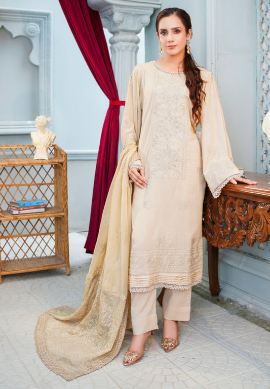 Bareeze Embroidered Slub Karandi Suit