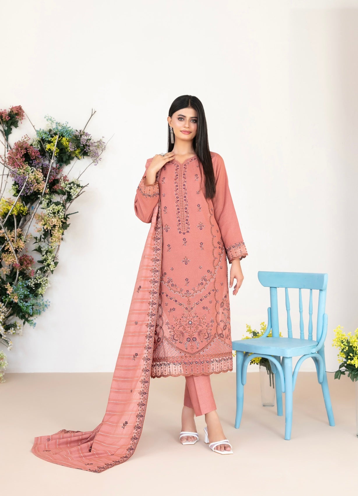 Peach Karandi Suit 3pc