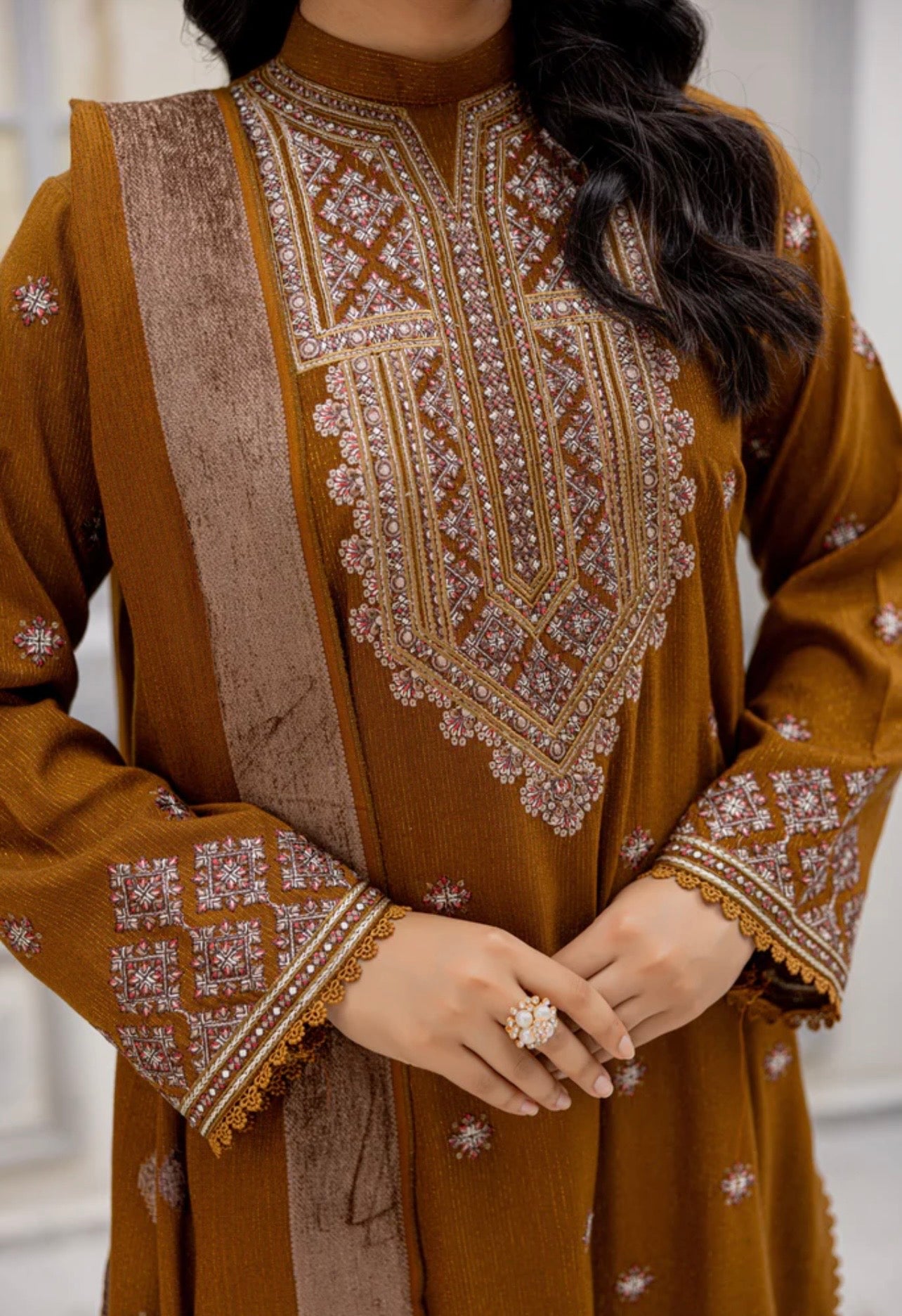 Luxury Peach Leather Suit 3pc