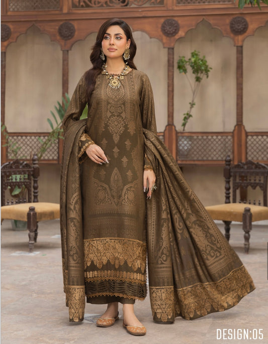 Premium Peach Leather Printed Suit 3pc