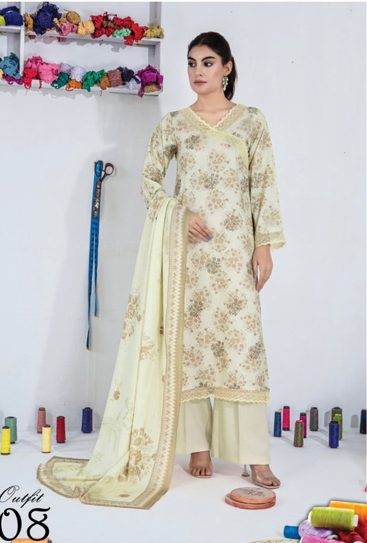 Embroidered Dhanak Suit 3pc