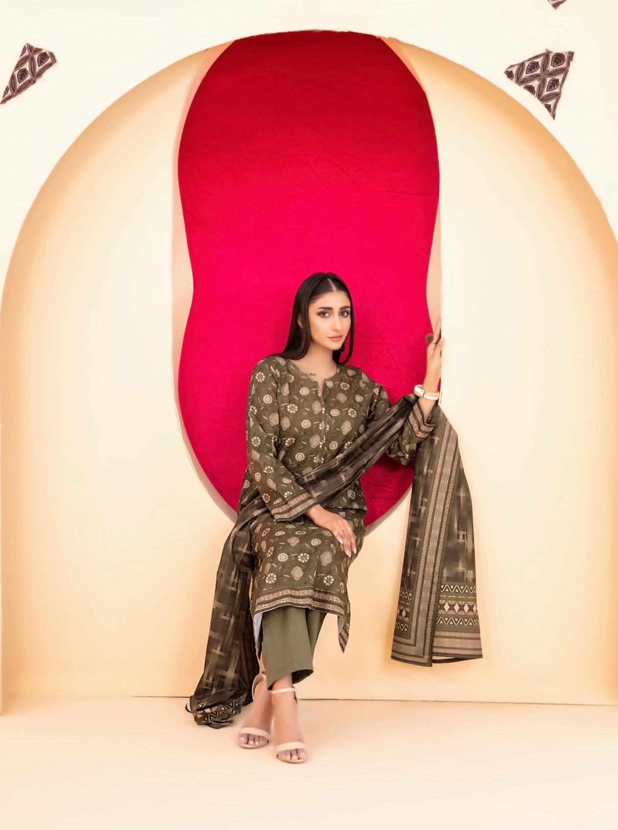 Printed Slub Suit 3pc