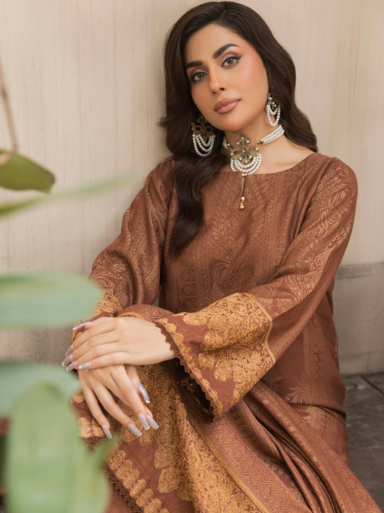 Premium Peach Leather Printed Suit 3pc