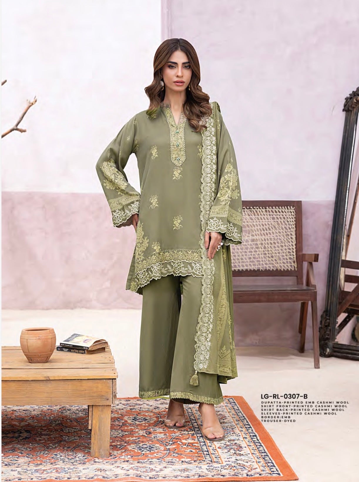 Embroidered Pashmina Suit 3pc
