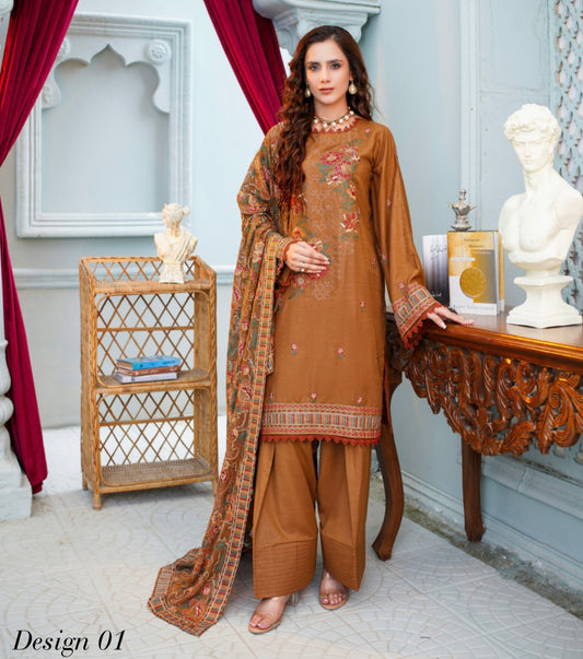 Bareeze Embroidered Slub karandi Suit