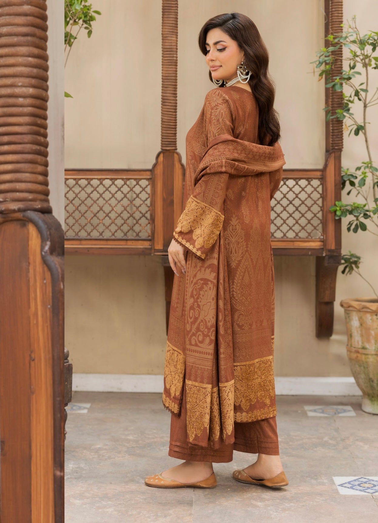 Premium Peach Leather Printed Suit 3pc