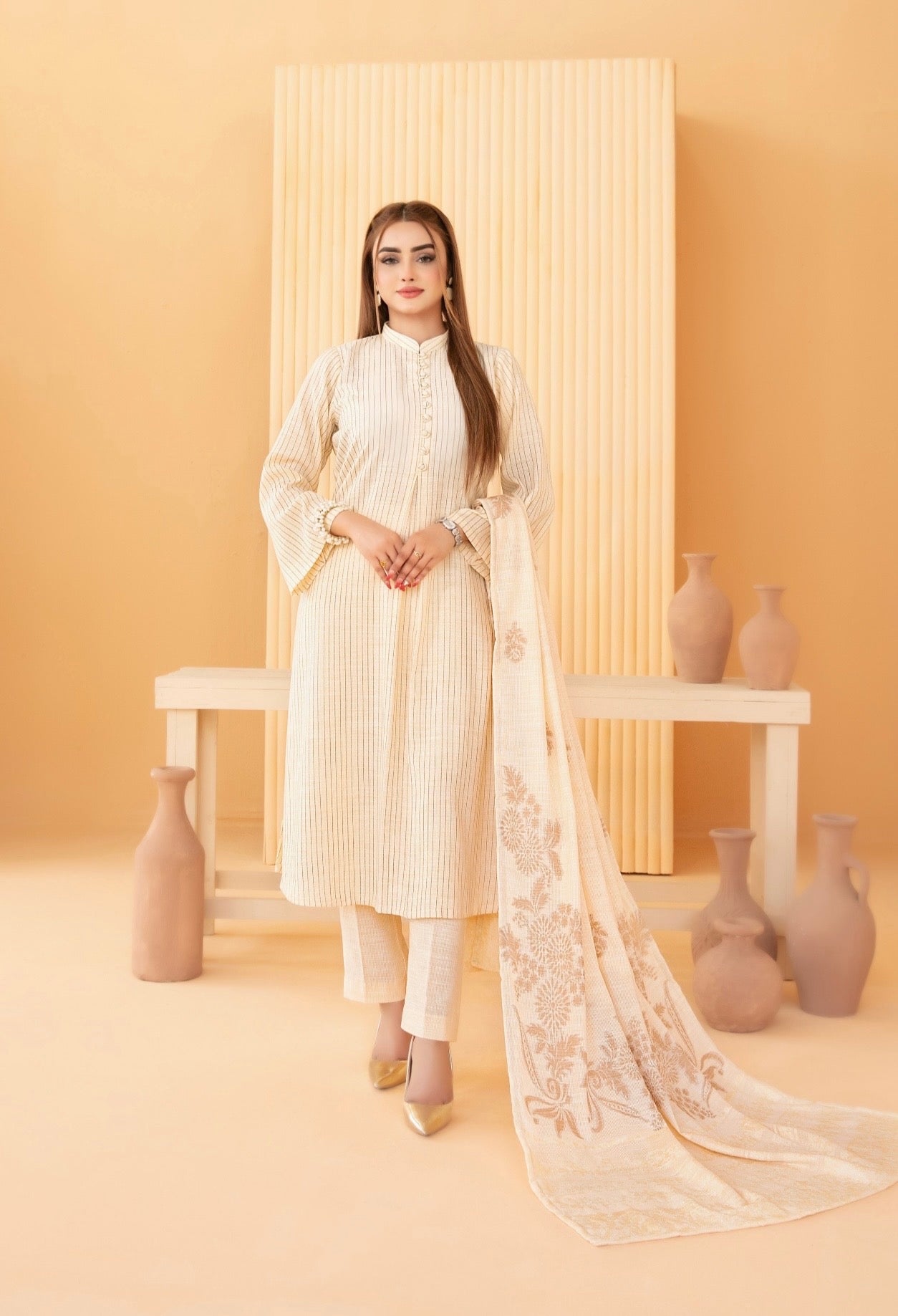 Festive Peach Leather Suit 3pc