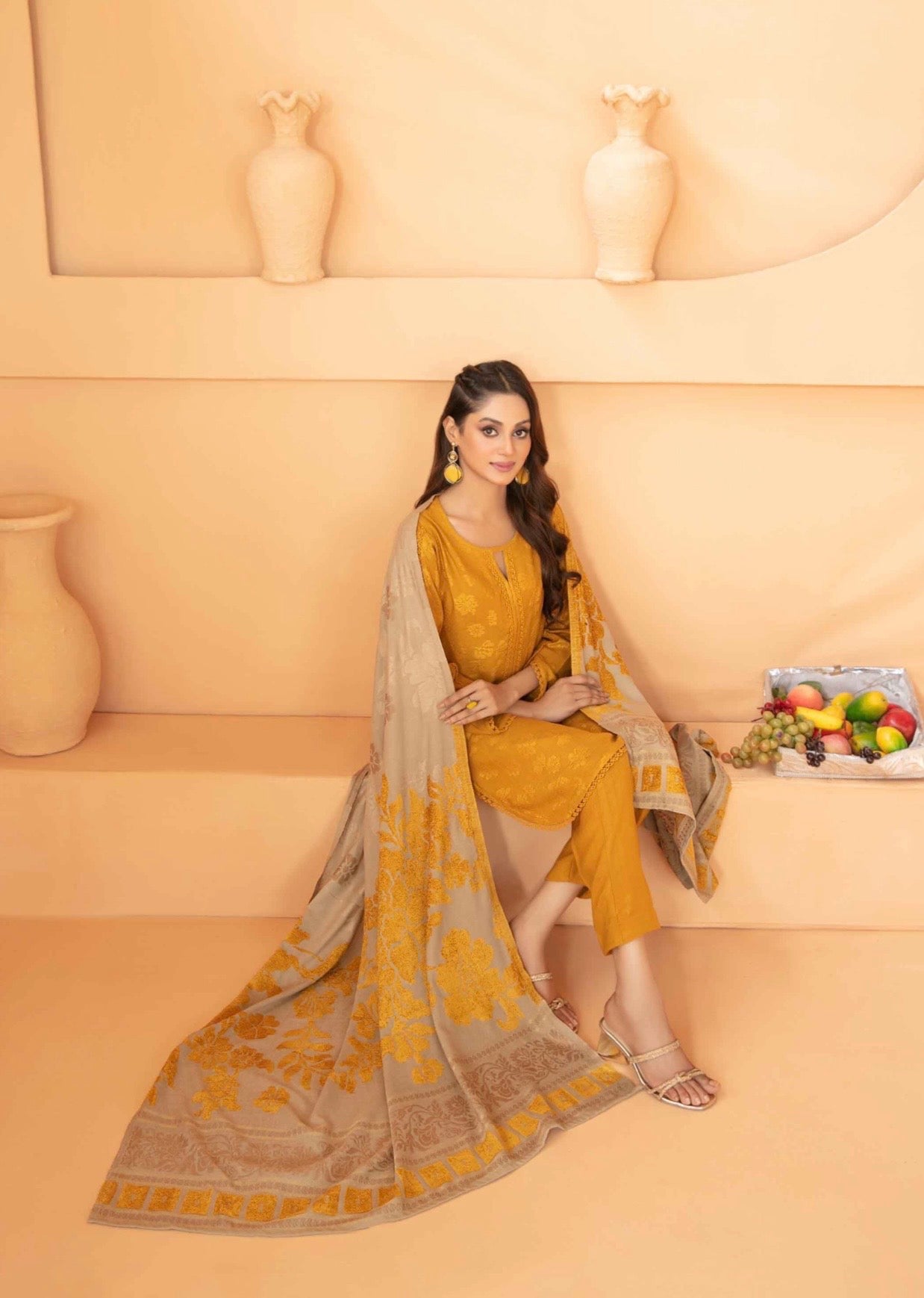 Festive Peach Leather Suit 3pc