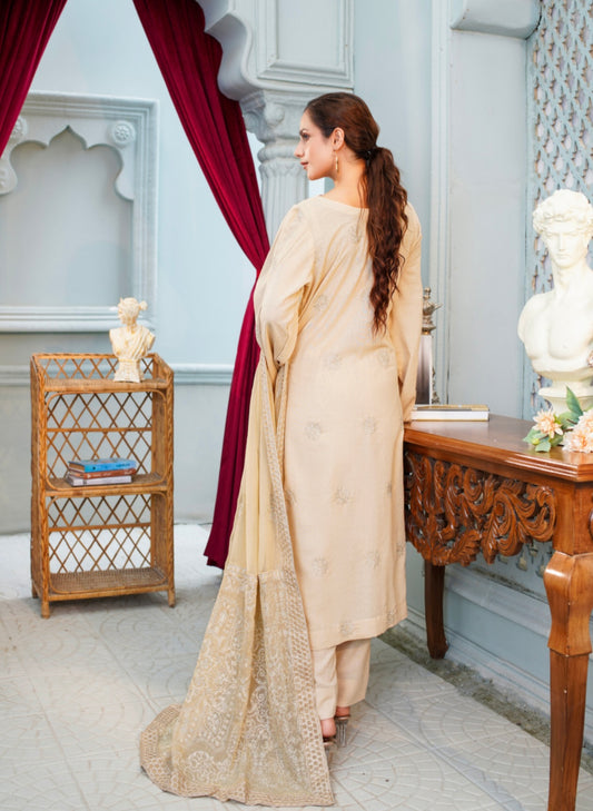 Bareeze Embroidered Slub Karandi Suit