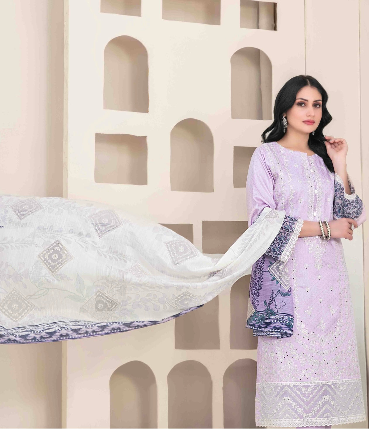 Luxury Embroidered Viscose Suit 3pc