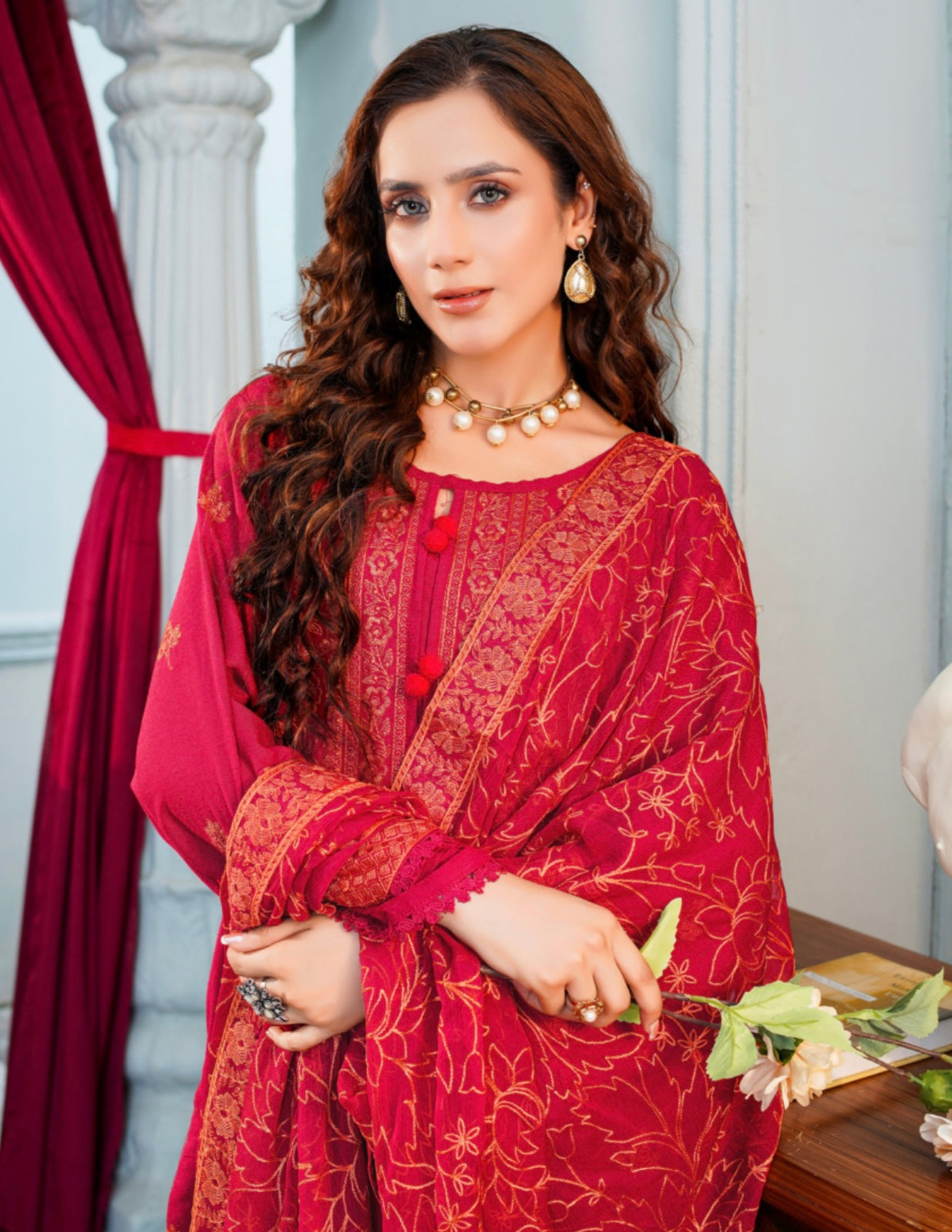 Bareeze Embroidered Slub Karandi Suit