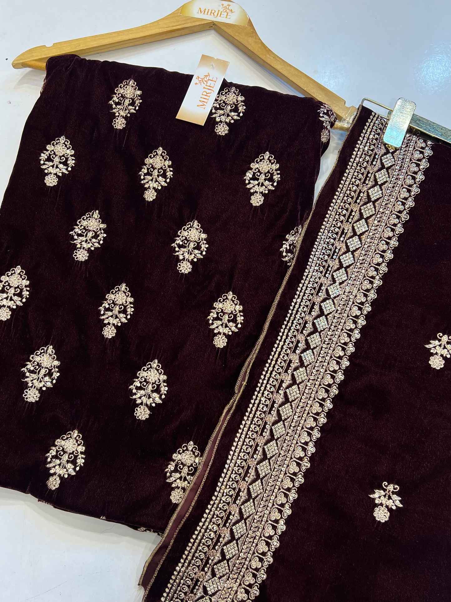 Premium Embroidered Velvet Suit 3pc