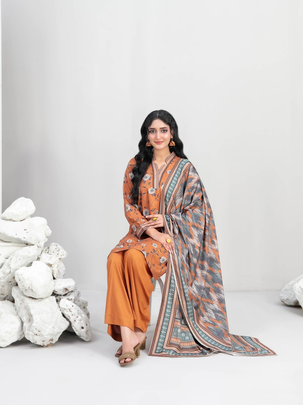 Printed Linen Suit 3pc