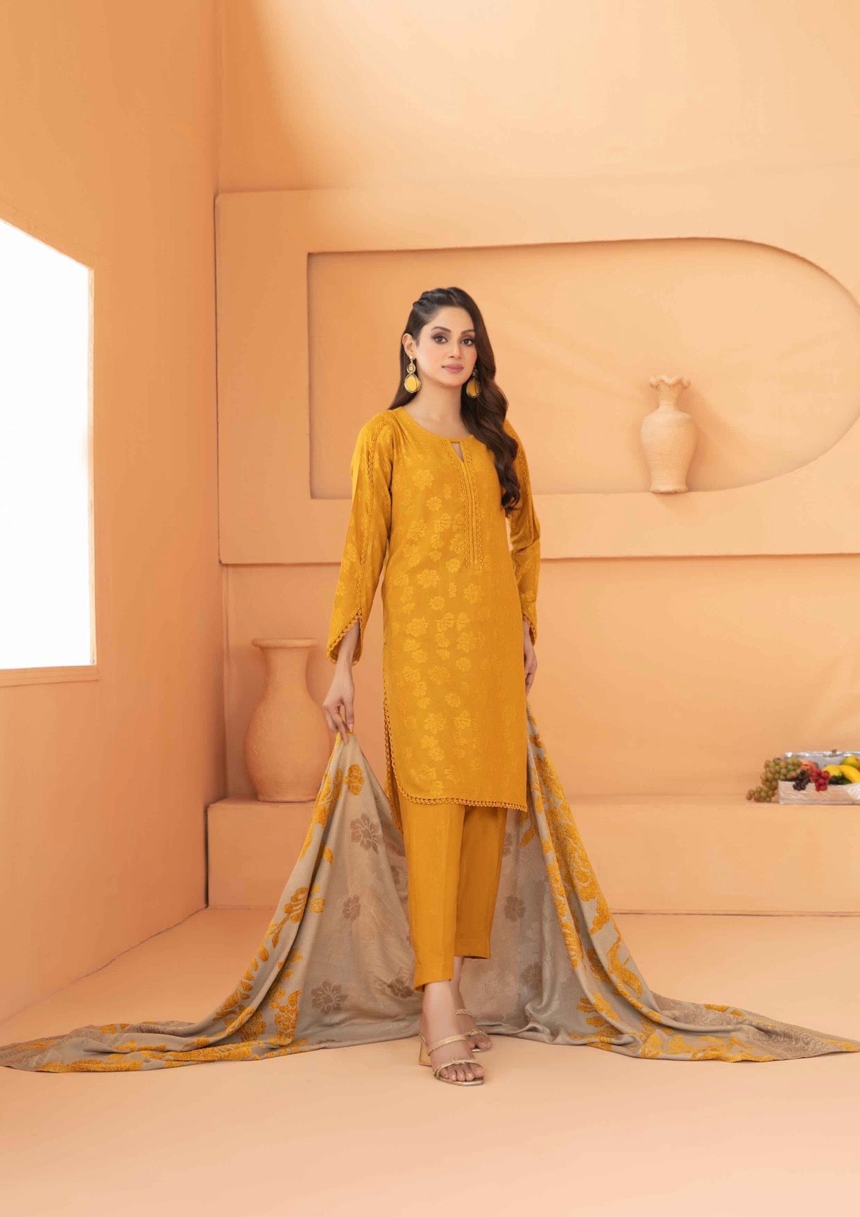 Festive Peach Leather Suit 3pc