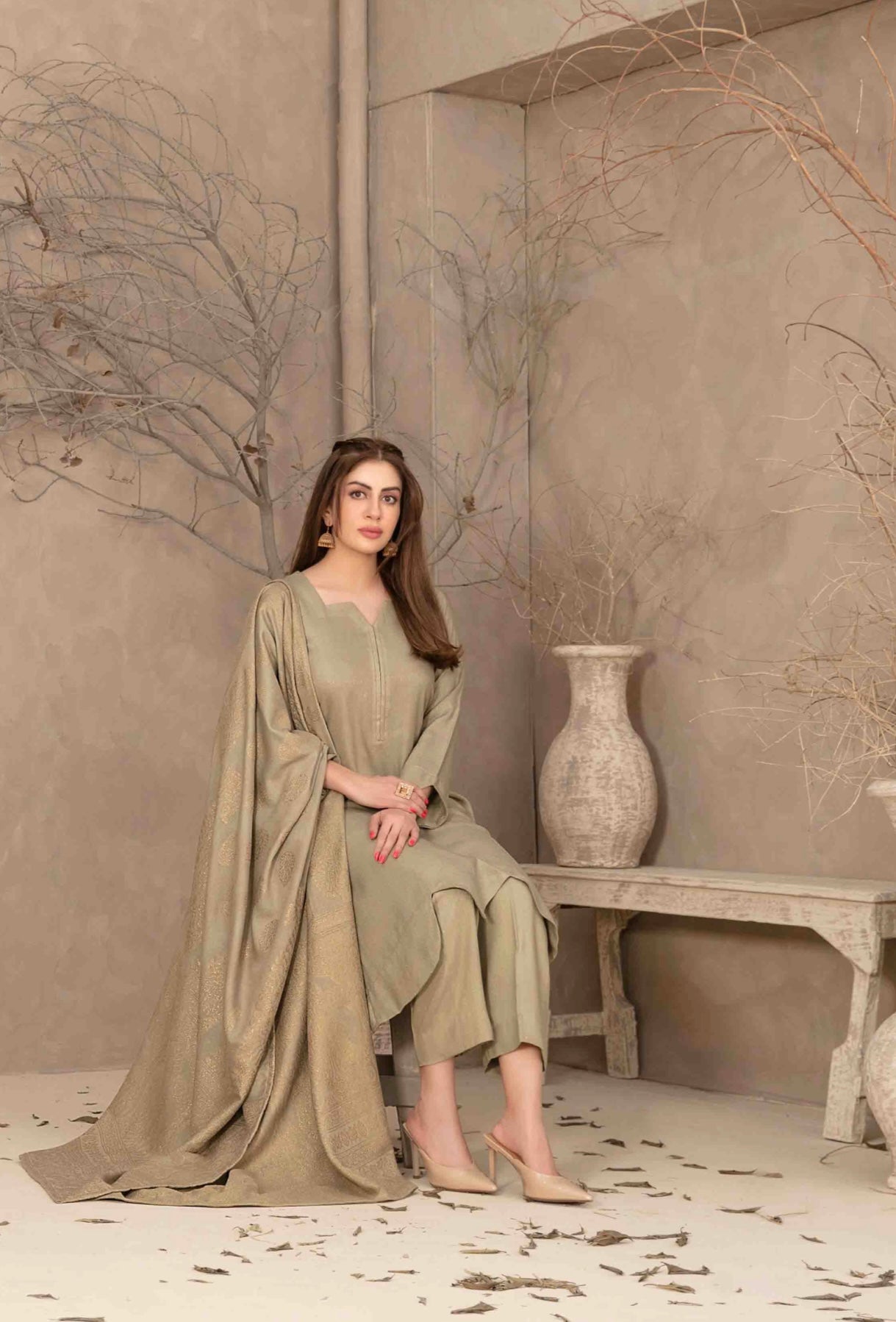 Zarri Peach Leather Suit 3pc