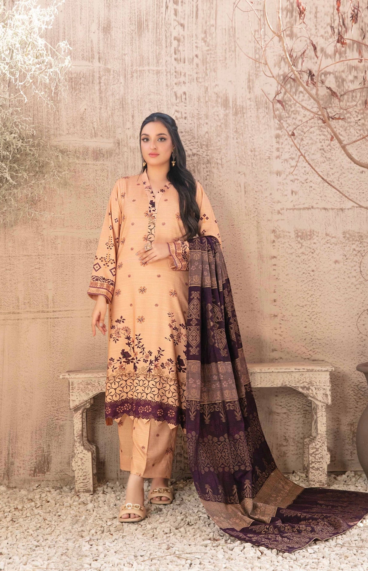 Festive Zarri Peach Leather Suit