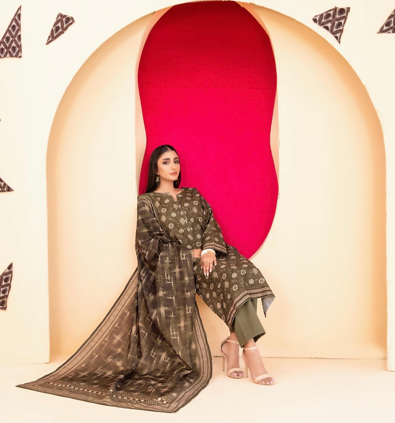 Printed Slub Suit 3pc