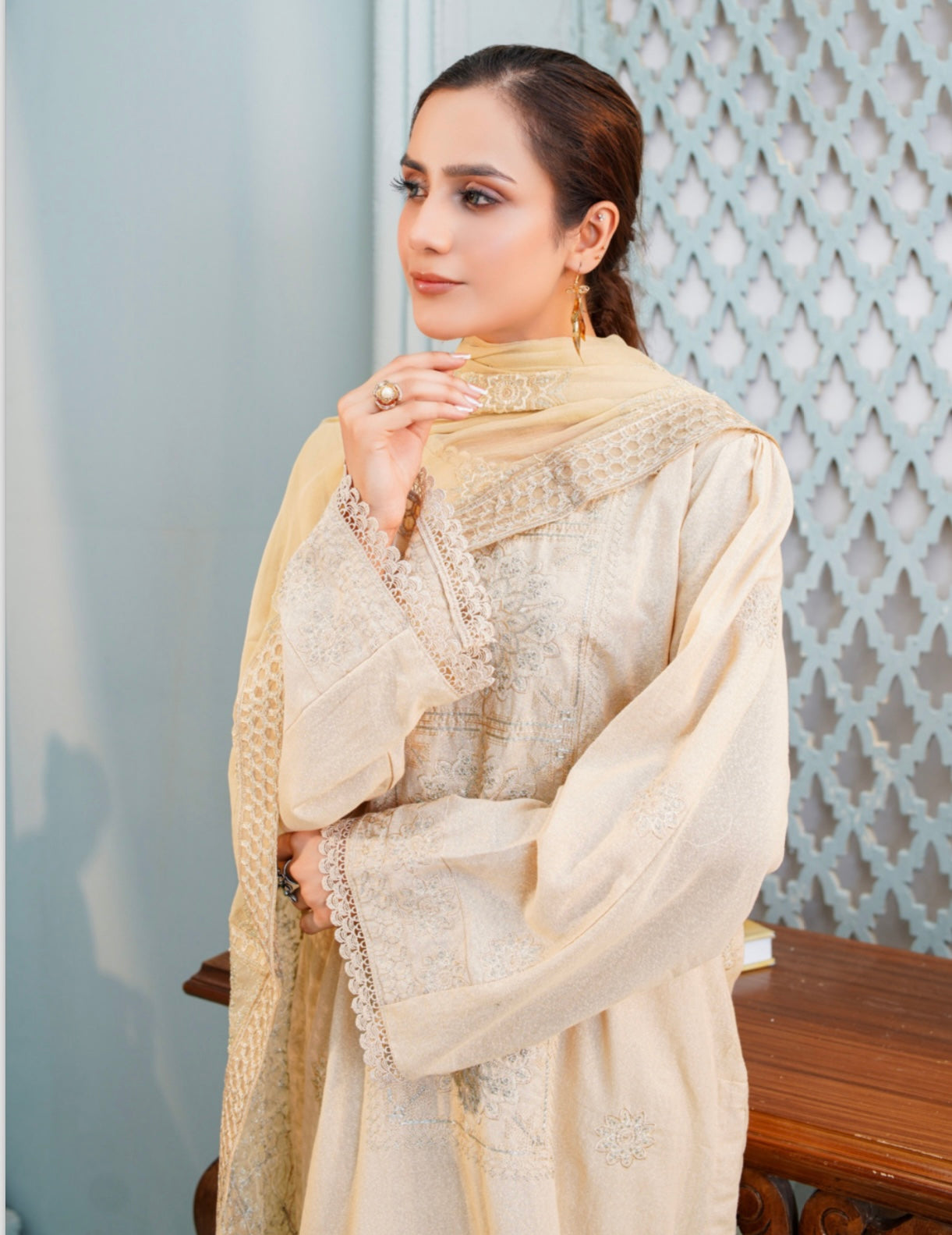 Bareeze Embroidered Slub Karandi Suit