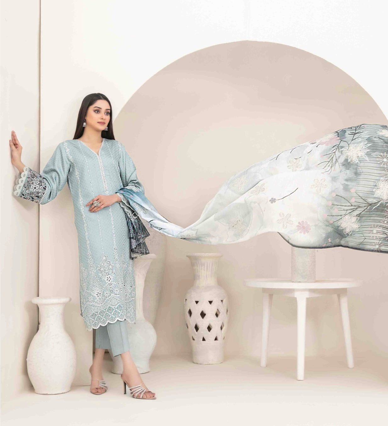 Luxury Embroidered Viscose Suit 3pc