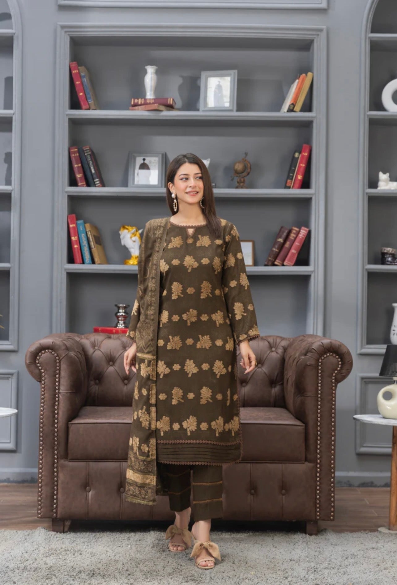 Zarri Peach Leather Suit 3pc