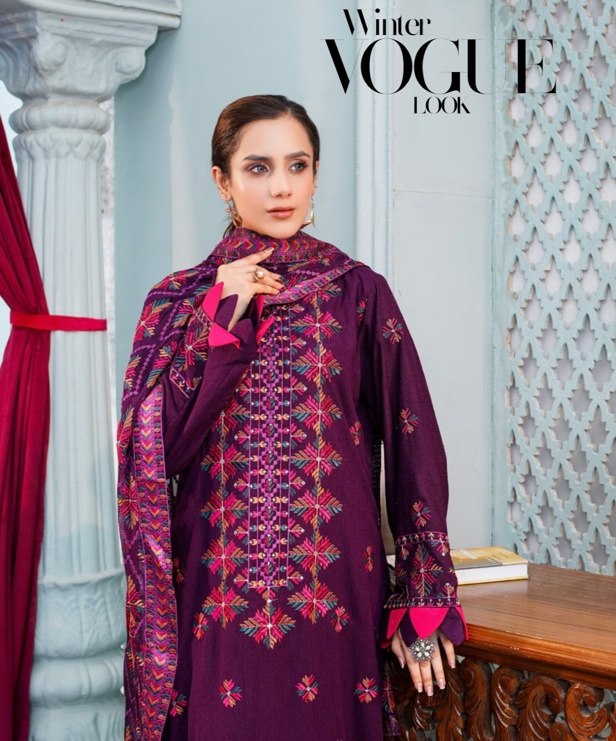 Bareeze Embroidered Slub Karandi Suit