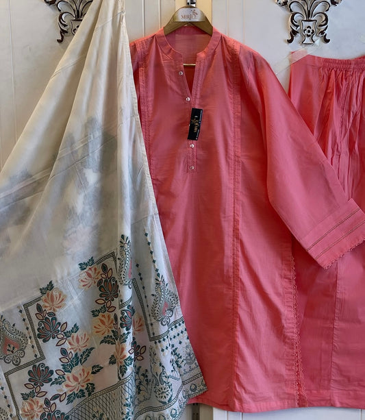 Solid Co-ords Kashmiri Jacquard Dupatta 3pc Suit
