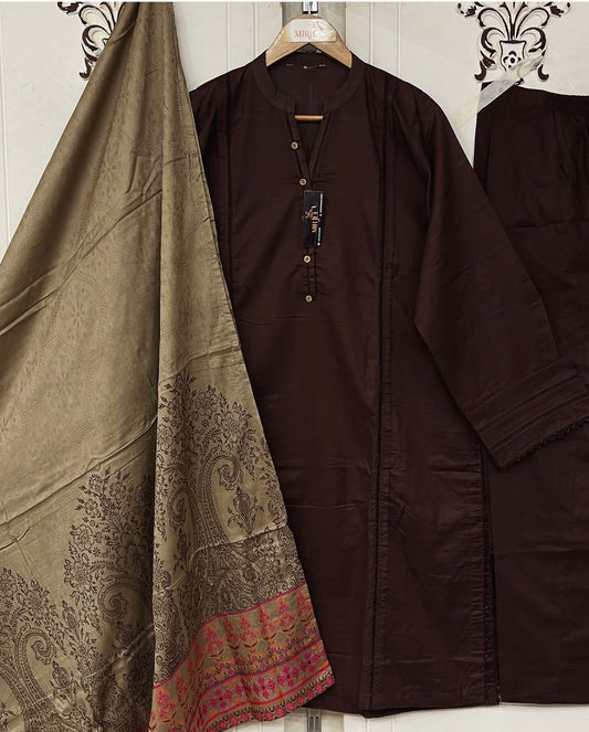Solid Co-ords Kashmiri Jacquard Dupatta 3pc Suit