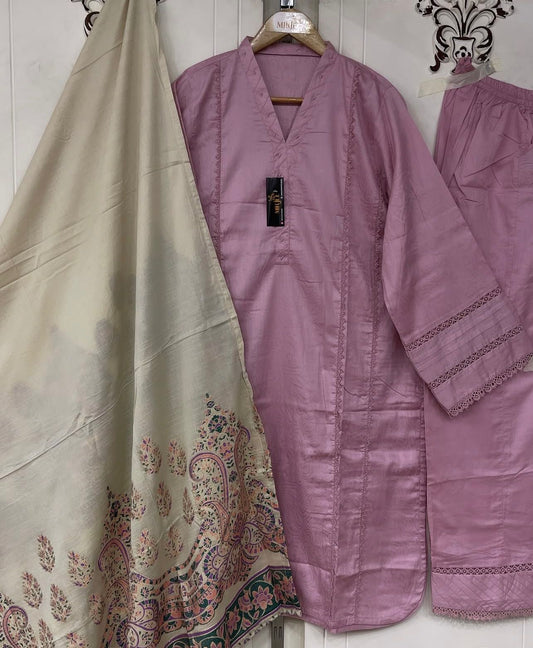Solid Co-ords Kashmiri Jacquard Dupatta 3pc Suit